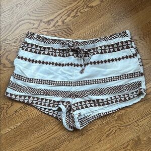 Aerie High Waist Brown and White Shorts with Geometric Flair